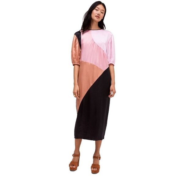 Kate Spade New York Silk Colorblock Midi Dress Size 0 Multicolor $450 - Picture 1 of 9